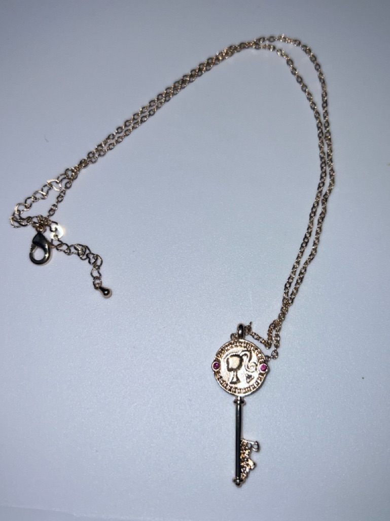 Gold Key Pendant Necklace With Pink Accents - Women Jewelry 85$
